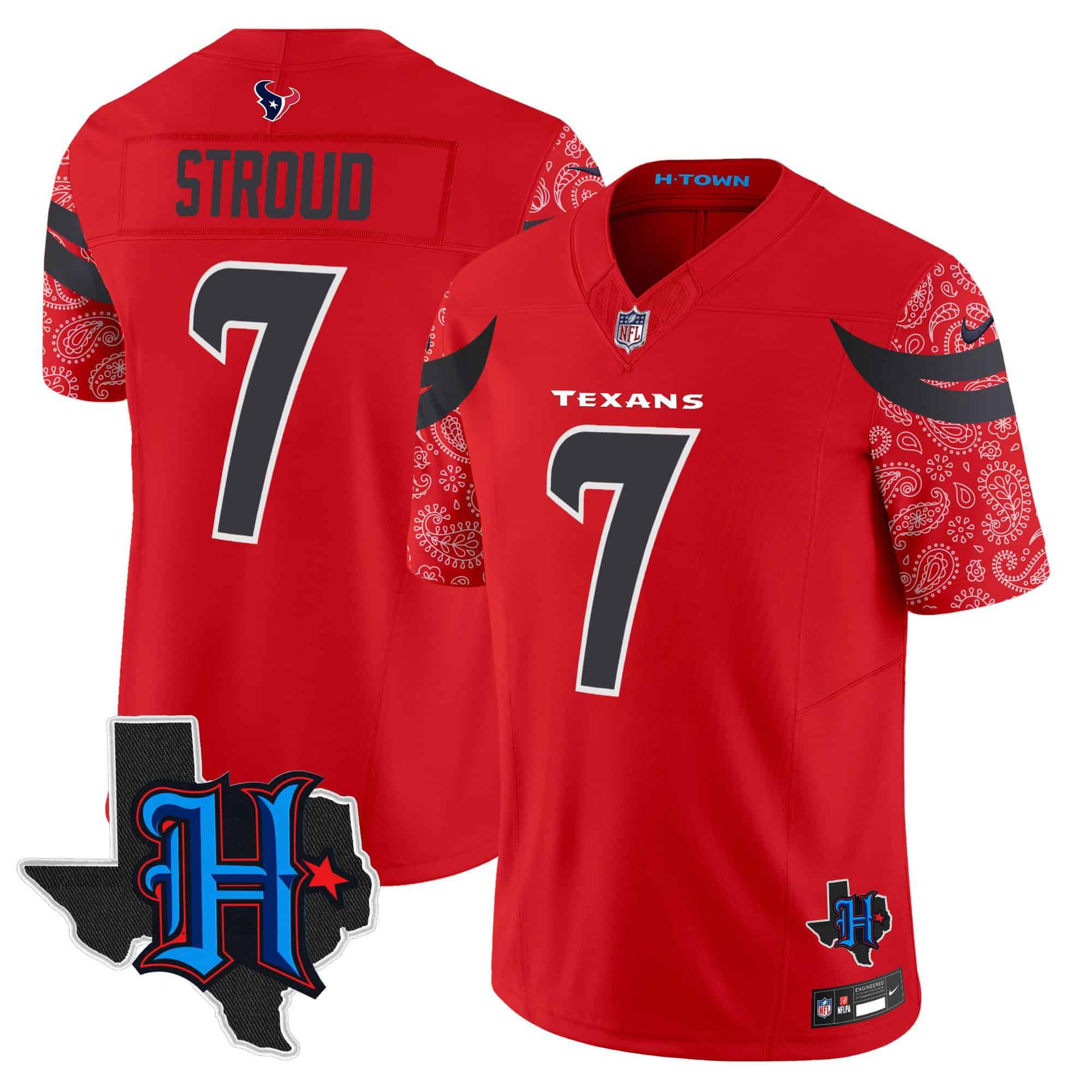 Men Houston Texans #7 Stroud Red 2024 Nike Texas Patch Vapor Limited NFL Jersey